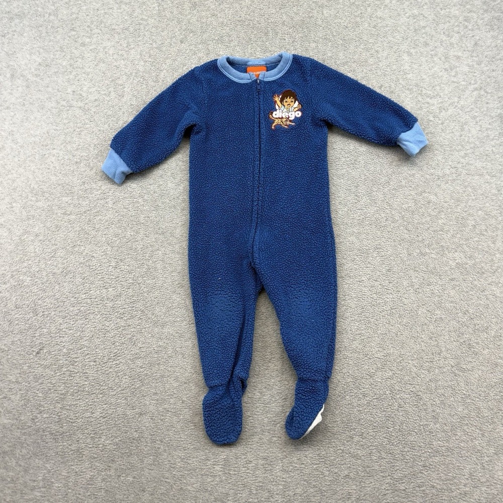 Y2K Go Diego Go Nick Jr Embroidered Onezy Footsie Boys Baby 18M Blue 2008 VTG